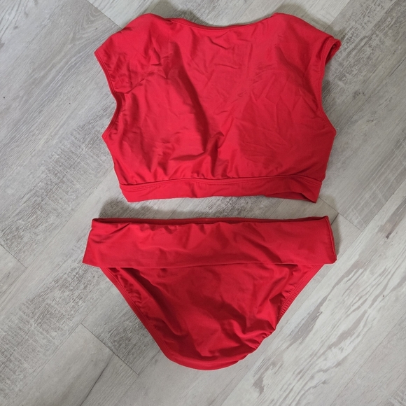 Bleu Rod Beattie Red Cap Sleeve Crop Swim Top & Bikini Bottom Set - Picture 2 of 6